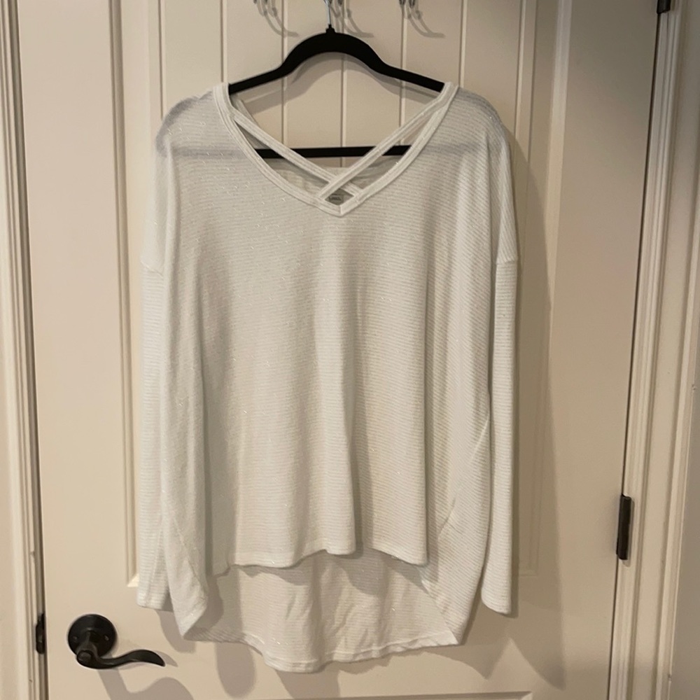 Women’s glitter striped off white sweater sz L